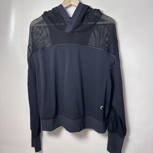 Zyia Active Top Womens Winner Mesh Black Pull Over Hoodie Lightweight Gym XL